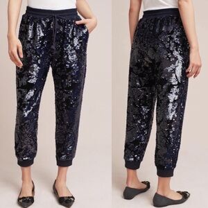 Anthropologie velvet sequin jogger pants - navy blue